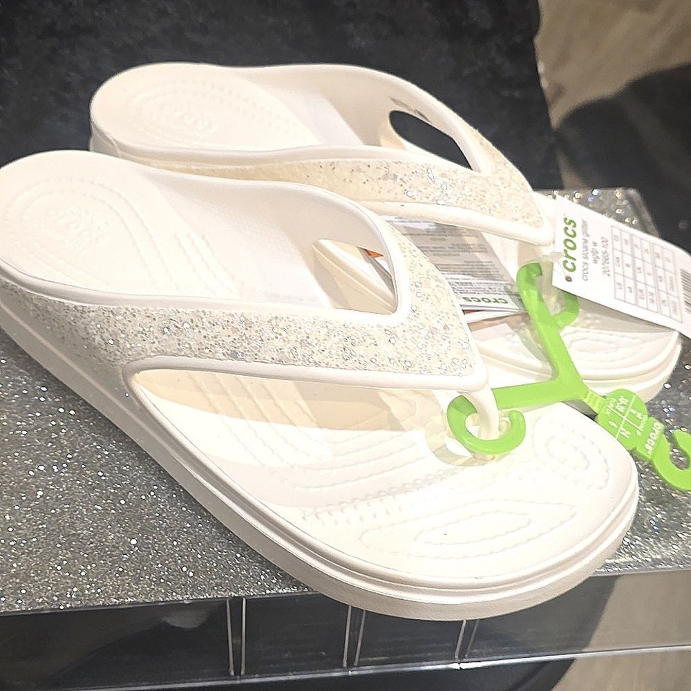 Crocs Sloane Wedge Glitter Flip-Flop Sandal- White - Picture 11 of 13